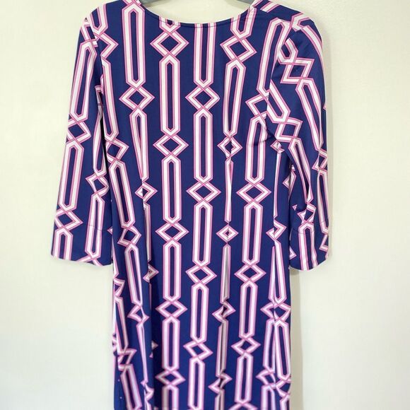 JB by Julie brown purple pink chevron stripe 3/4 sleeve Dress Size Small - Picture 4 of 8